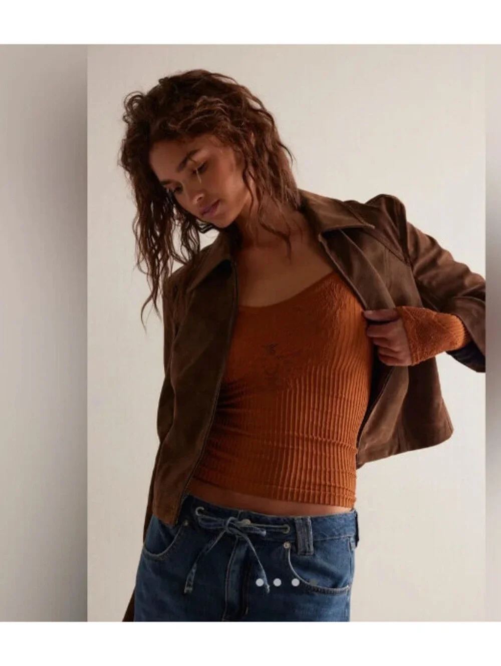 Free People Intimately   Dynamic Duo Long Sleeve brown top  size XS/S New